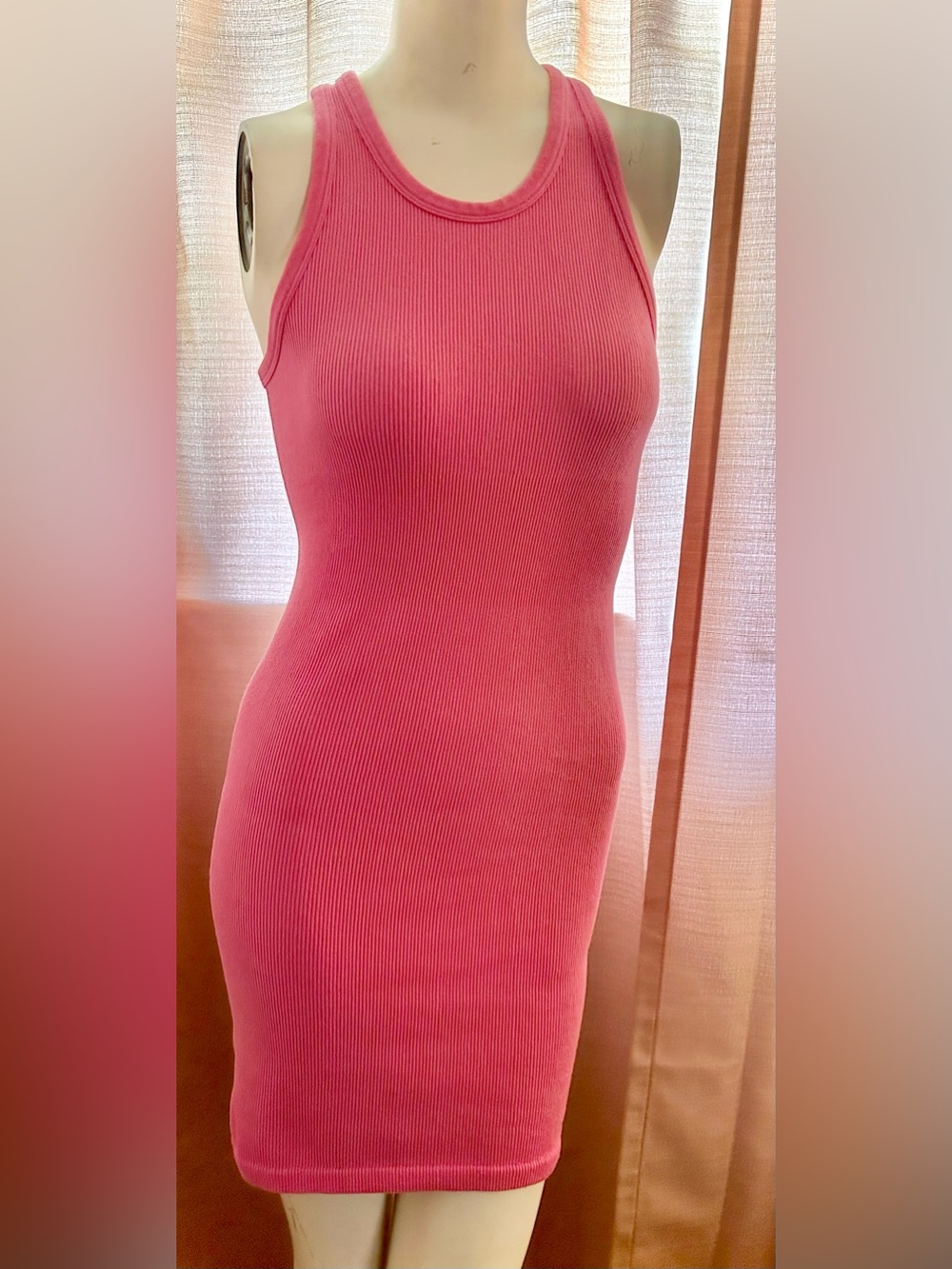 🩷 ALO Paradise Pink ‘Warm Nights’ Ribbed Bodycon Racer Tank Mini Dress